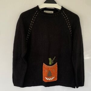 David Brooks Women’s Vintage Black Sweater with Orange Fall Pumpkin Medium